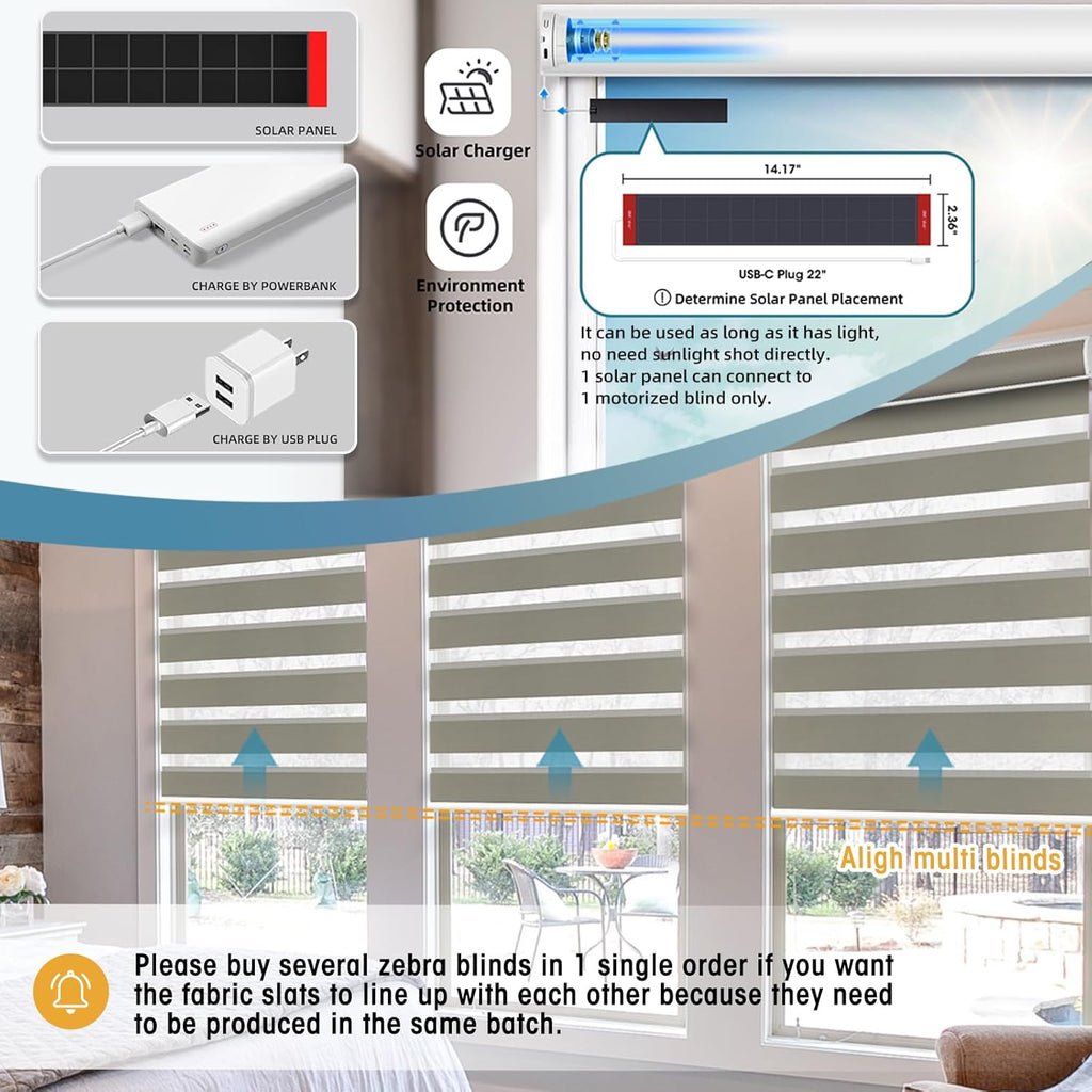 SmartWings Motorized Zebra Shades with Valance Work with Homekit Thread Alexa Z-Wave Smart Dual Layer Shades with Remote Control, Automatic Horizontal Window Blind, 90% Blackout 95mm Astrid Coffee