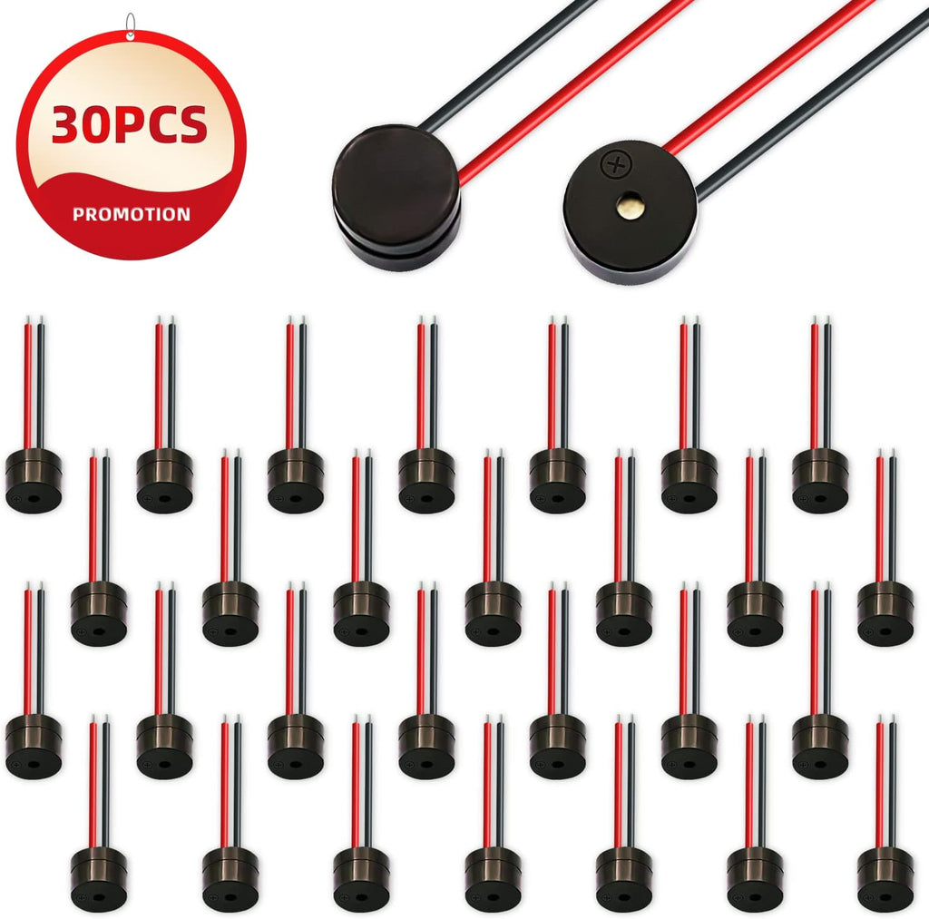 30Pcs DC 12V Electronic DC Buzzer 5v Alarm Active Piezo Beep Sound ABS Housing 85dB Wired Connector Black