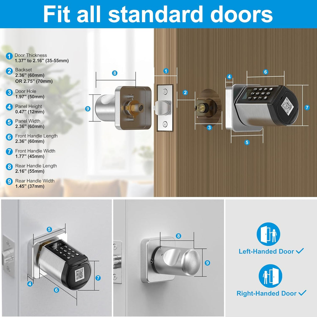 WELOCK WiFi Smart Door Lock, 5-in-1 Keyless Entry Doorknob with Auto-Lock Security, Bluetooth App Control,Passcode,Key Unlock, Easy Installation for Bedroom,Home, Office
