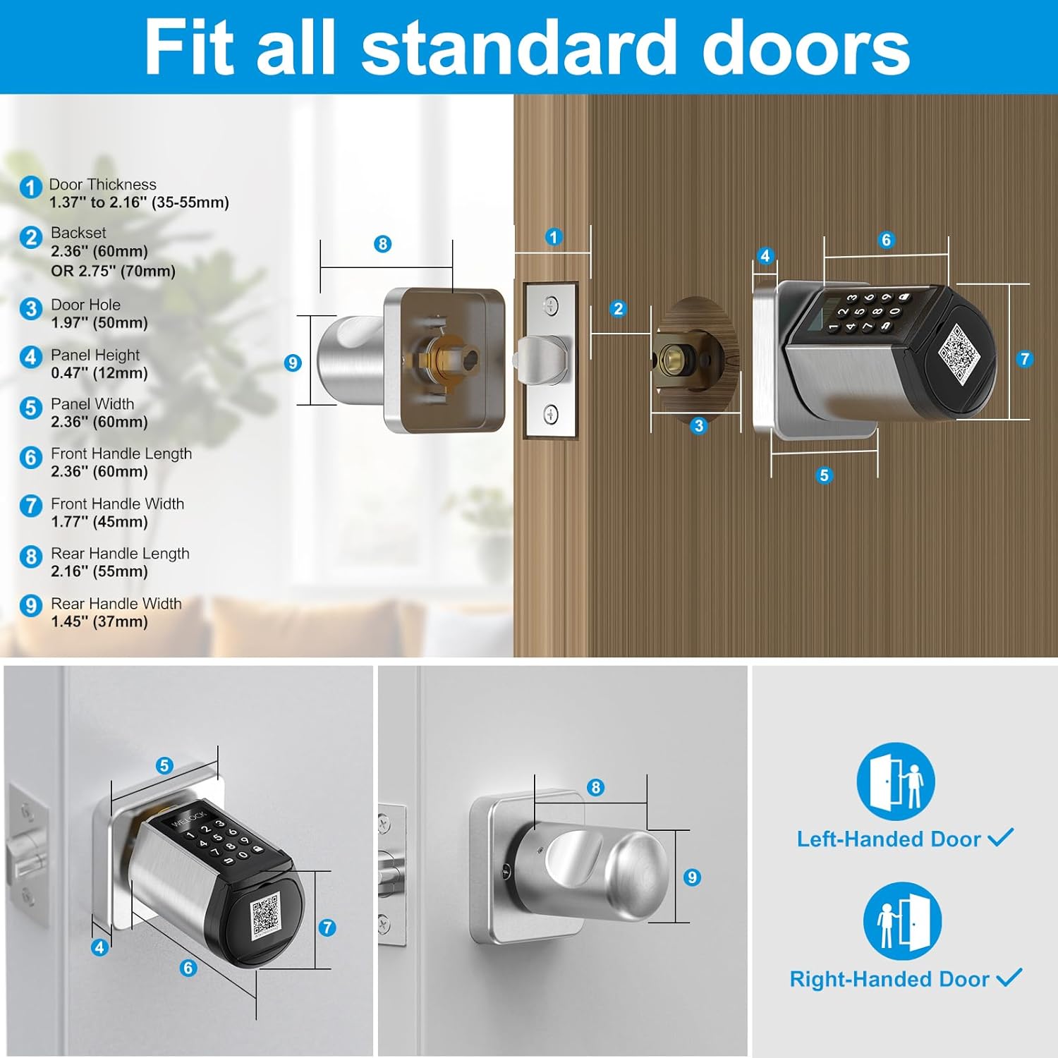 WELOCK WiFi Smart Door Lock, 5-in-1 Keyless Entry Doorknob with Auto-Lock Security, Bluetooth App Control,Passcode,Key Unlock, Easy Installation for Bedroom,Home, Office