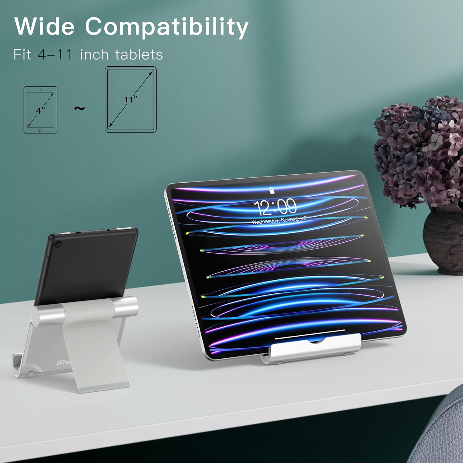 JETech Tablet Stand, Adjustable Portable Desktop Holder, Foldable Dock for iPad/iPad Pro/Air/Mini, Galaxy Tab A8/A7 Lite/A7/S8/S7, Kindle, Tab/Phones(4-11"), Sliver