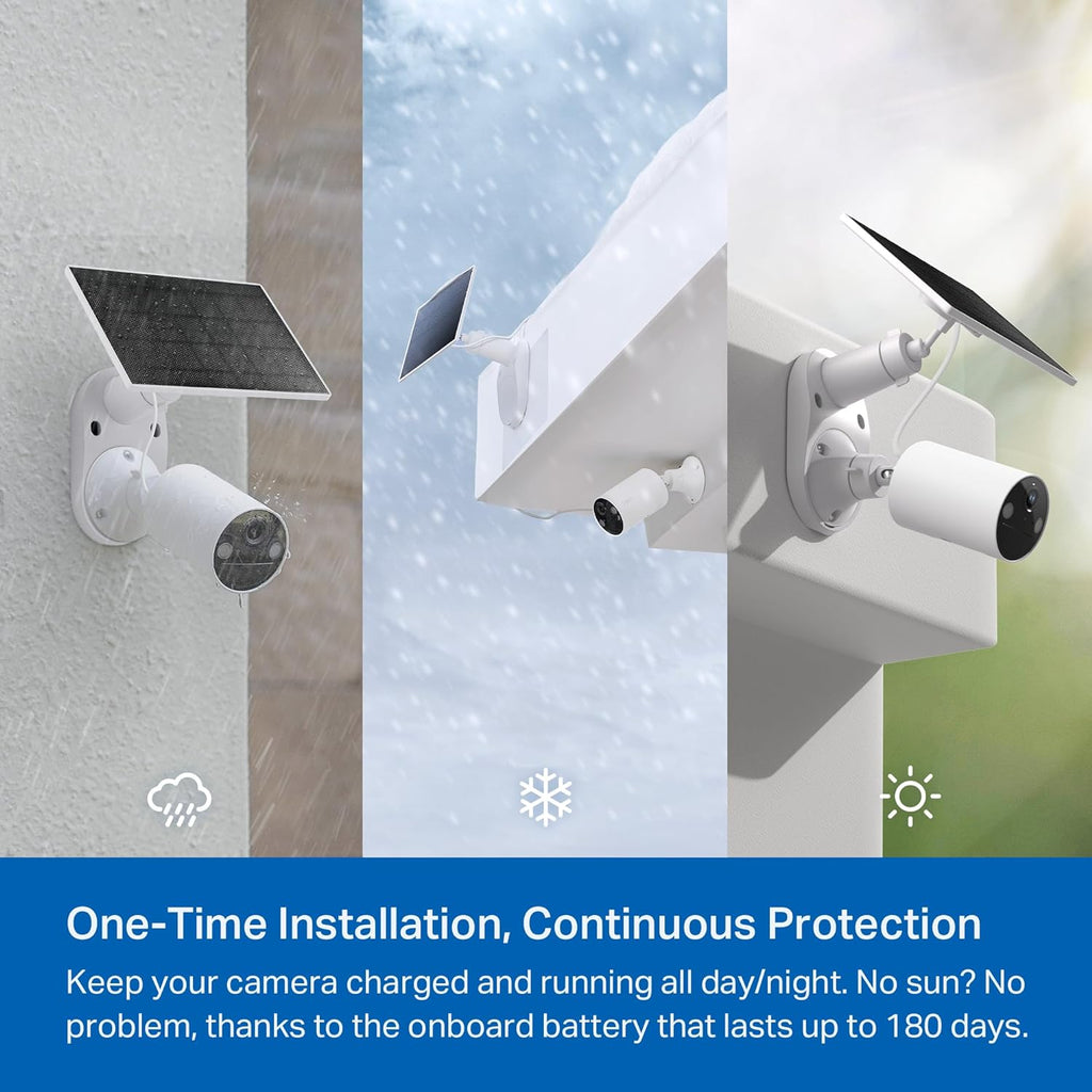 Tapo TP-Link 𝗧𝗮𝗽𝗼 SolarCam C402 Kit, Outdoor Battery Camera w/Solar Panel Base, Wireless, 1080P, Free Person Detection, SD/Cloud Storage, Color Night Vision, No Hub Needed, Works w/Alexa