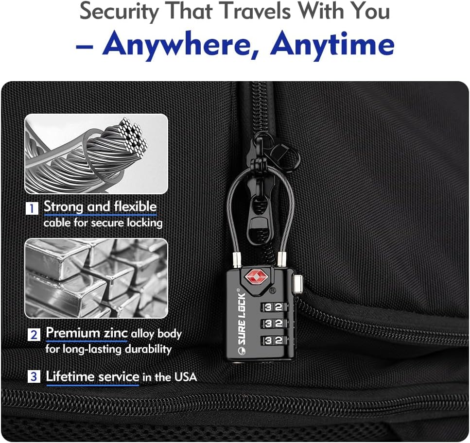 SURE LOCK TSA Compatible Travel Luggage Locks, Inspection Indicator, Easy Read Dials TSA Approved with Zinc Alloy