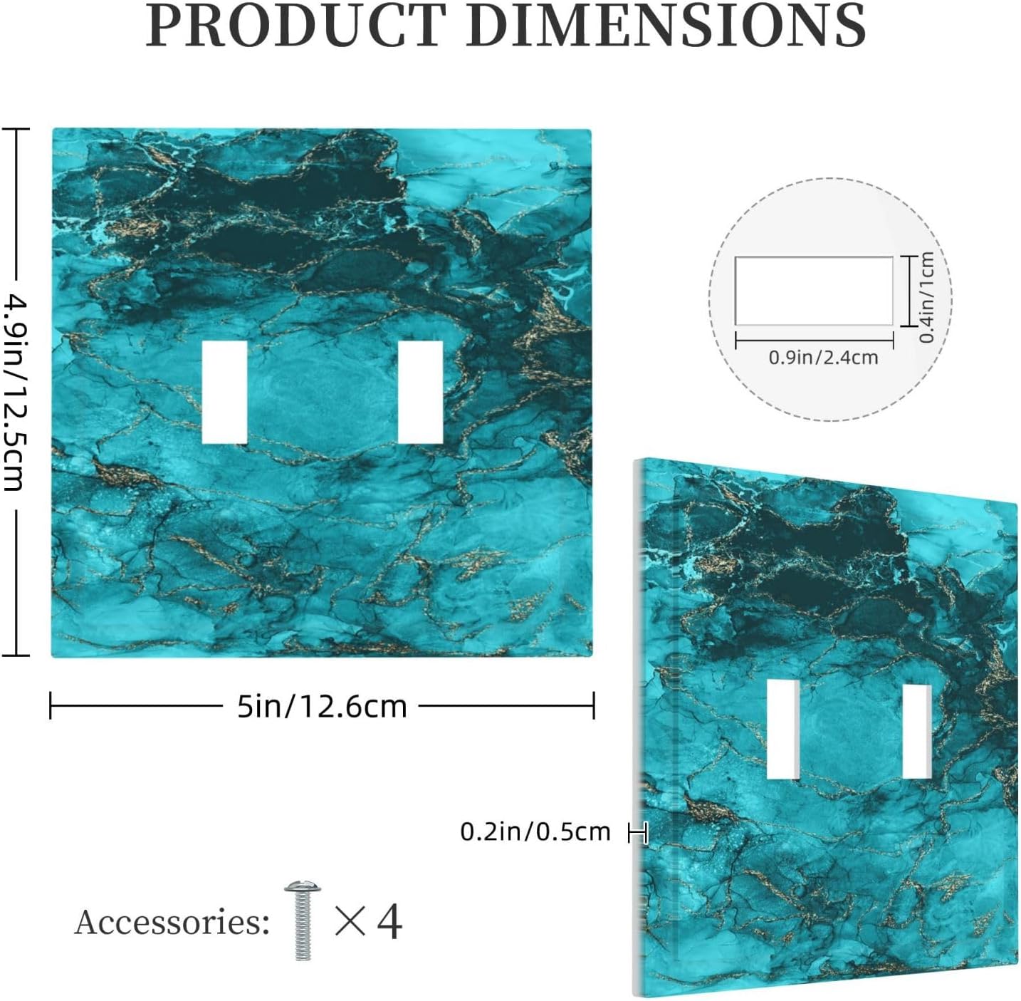 Decorative Light Switch Plate Covers Modern Abstract Turquoise Blue Marble Texture 2 Gang Wall Plate Double Toggle Double Light Switch Covers for Bathroom Home Decor （2 Pack）