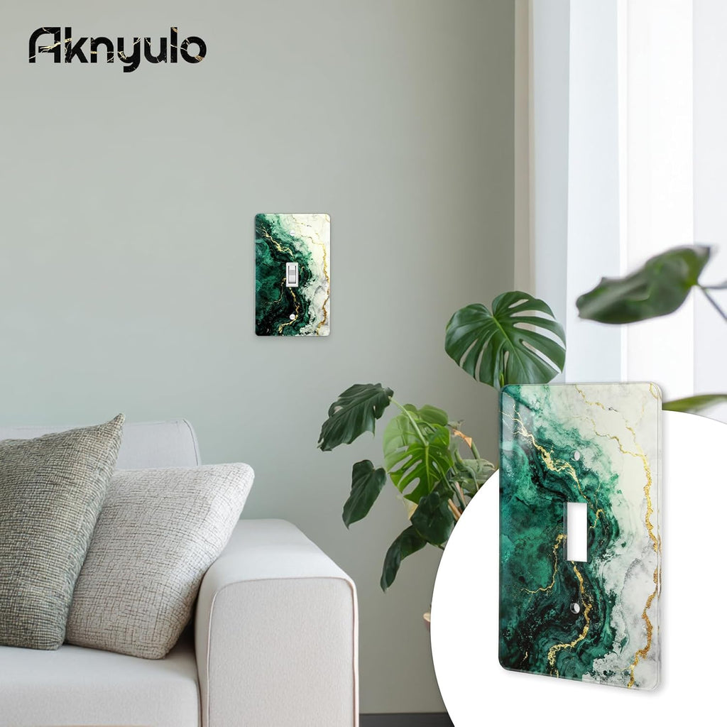 Modern Abstract Lexury Dark Turquoise Teal Blue Gray Marble Textured Acrylic Switch Wall Plate Light Switch Plates Cover Durable Acrylic Wall Plate Decorative Single Gang Wall Plate