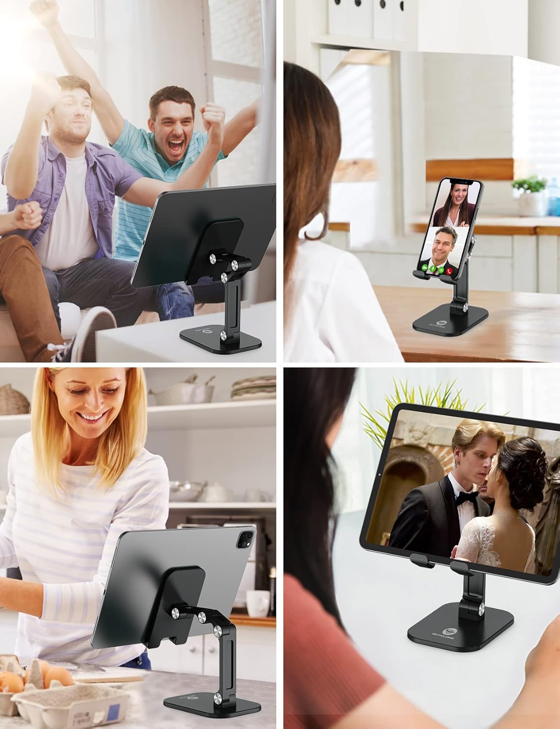 OCYCLONE Cell Phone Stand + 2 PCS Cable Organizer, Angle Height Adjustable iPhone Stand for Desk, Foldable Cell Phone Holder Tablet Stand Compatible with 4.7"-13" Phone Tablet