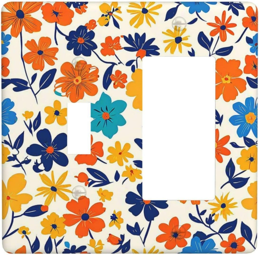 Nature Flowers Botany Plant Art Floral Outlet Covers 1 Toggle 1 Rocker Combination Light Switch Cover Plate Decorative Wall Plate Electrical Switch Plates for Bedroom Bathroom Decor