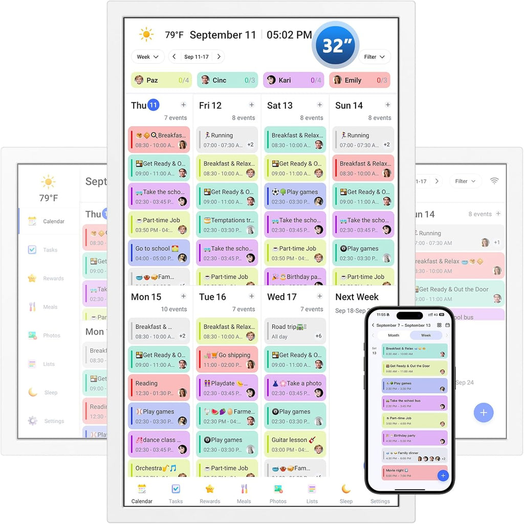 32 Inch Digital Calendar, Electronic Chore Chart, Smart Weekly and Monthly Planner 1920 * 1080P IPS Touchscreen Wall Calendar Rewards for Family Schedules, Meal Planning Gift