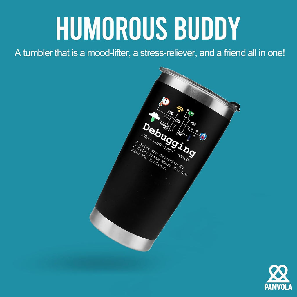 Debugging Definition Computer Programmer Student Teacher Geek Coder Friend Coding Programming IT Vacuum Insulated Tumbler Nerd Tech Support Travel Mug Stainless Steel With Straw Removable Lid (20 oz)