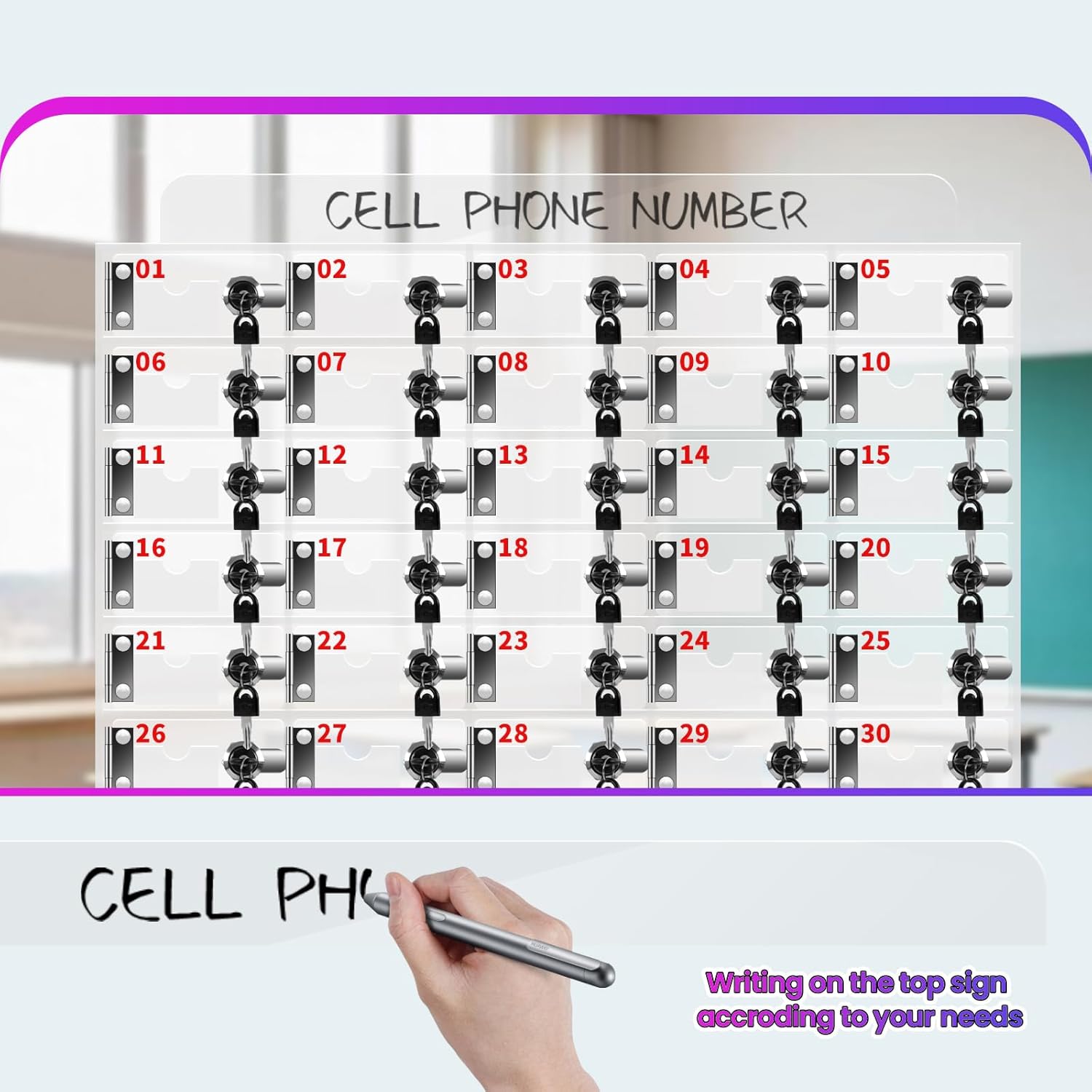 40 Slots Cell Phone Locker Box, Clear Phone Storage, Acrylic Cell Phone Lock Box with Door Locks and Keys, Wall Mounted Cell Phones Cabinet for Office School Classroom Factory