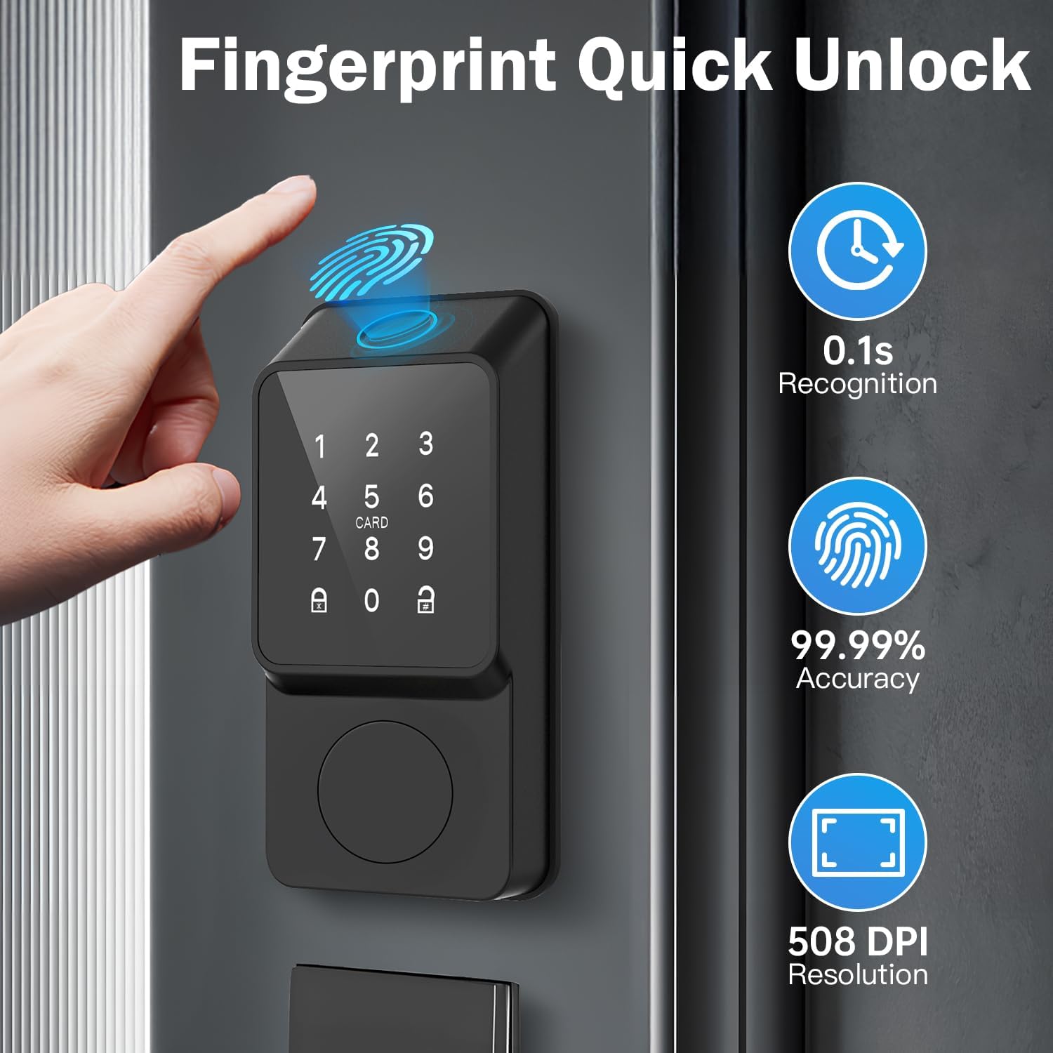 WiFi Smart Door Lock Keyless Entry with Gateway and Handles Fingerprint Touchscreen Keypad IC Card Key APP Type-C Charging Unlocking 6 in 1 Electric Biometric Digital Deadbolt for Front Doors