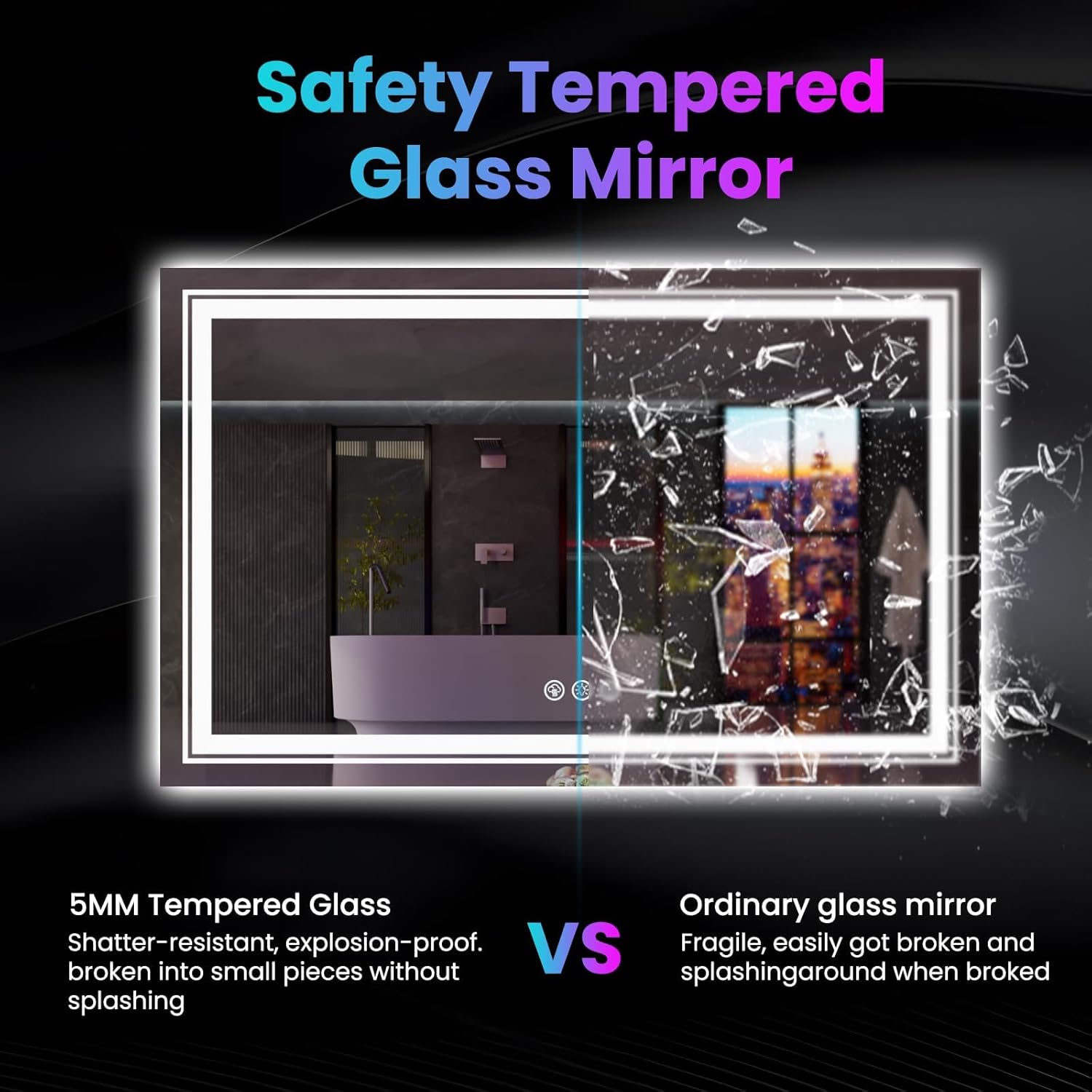 LED Mirror for Bathroom, 55"X36" with 8 RGB Backlit +3 Front Lit (Adjustable Individually), Anti-Fog, Large Lighted Bathroom Vanity Mirror for Wall,Shatterproof,Memory Function,Tempered Glass