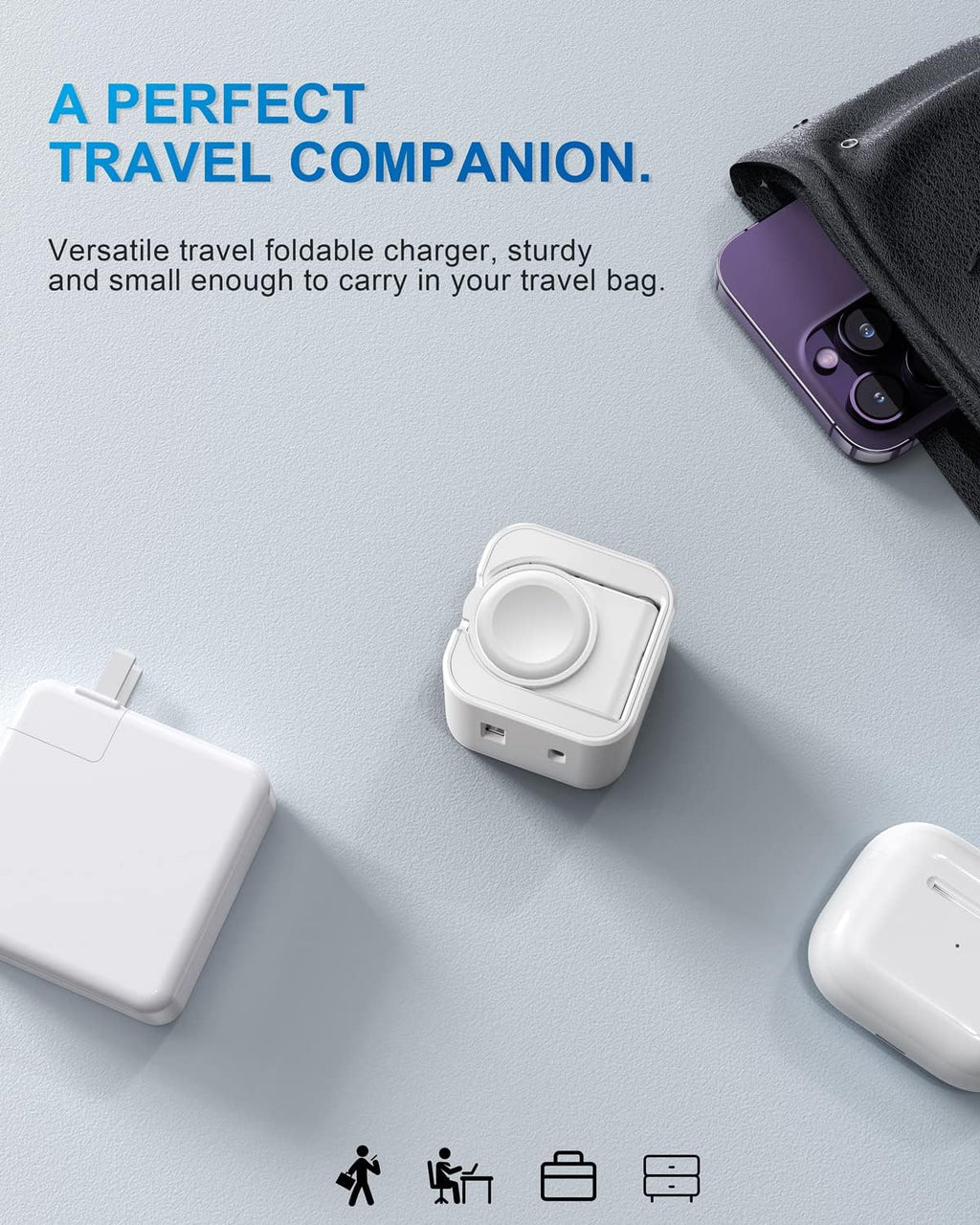 36W for Apple Charging Block with Built-in Watch Charger, Foldable PD Fast Charger Block for iPhone, Dual Ports Wall Charger Compatible with Apple Watch iPhone AirPods (White)
