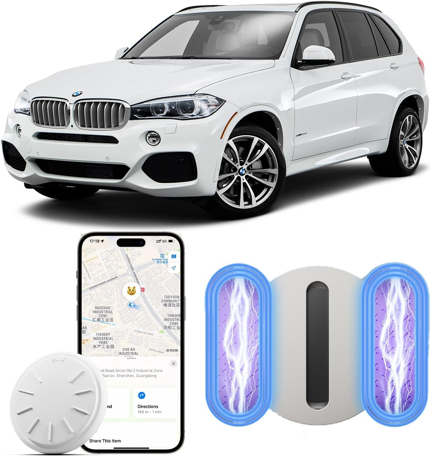Vehicle GPS Tracker,No Subscription Car Tracker Works with Apple Find My App(iOS Only),Real-Time Monitoring Hidden Tracking Device for Car,Van,Motorbike,Caravan,Motorcycle (White,1PCS)