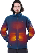 DEWBU Soft Shell Heated Jacket for Men with 12V Battery Pack and Detachable Hood Outdoor Electric Heating Coat