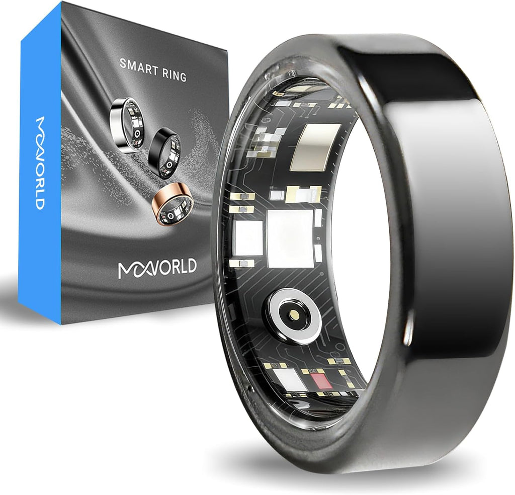Mworld Smart Ring, Fitness & Health Tracker with Emotional AI Analysis, Sleep Monitor, Heart Rate/SpO2 Tracking, 10ATM Waterproof for Men and Women - Ceramic Material (Black, 11)
