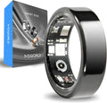 Mworld Smart Ring, Fitness & Health Tracker with Emotional AI Analysis, Sleep Monitor, Heart Rate/SpO2 Tracking, 10ATM Waterproof for Men and Women - Ceramic Material (Black, 9)