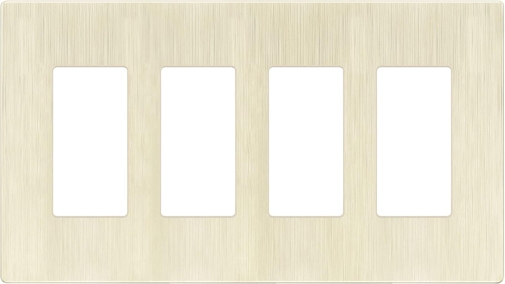 LIDER Brushed Finish Decorator Switch Cover, Screwless Wall Plate, Mid-Size 4-Gang 4.88" x 8.58", Unbreakable Polycarbonate Thermoplastic, UL Listed, LSWP-34M-BLA, Brushed Light Almond