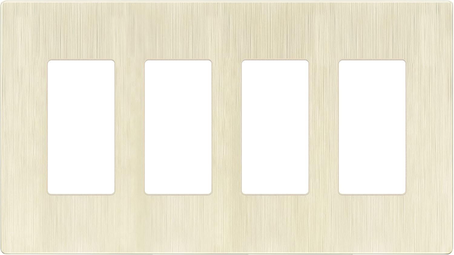 LIDER Brushed Finish Decorator Switch Cover, Screwless Wall Plate, Mid-Size 4-Gang 4.88" x 8.58", Unbreakable Polycarbonate Thermoplastic, UL Listed, LSWP-34M-BLA, Brushed Light Almond