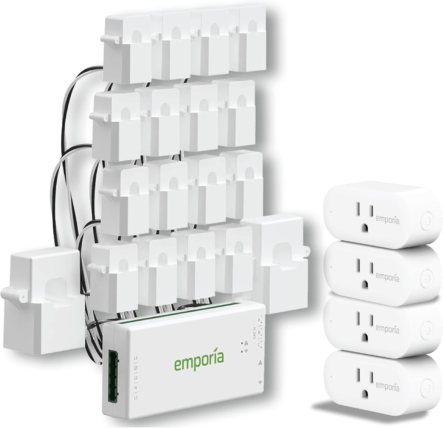 Emporia Energy Monitor with 16 Sensors + 4 Smart Plugs Super Bundle - Whole Home Electricity Usage Tracking & Real-Time Control - Supports Solar Net Metering - Works with iOS, Android, Alexa