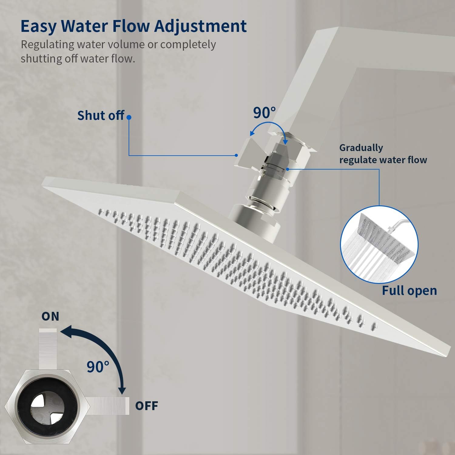 Tenfe Water Flow Control Valve, Brushed Nickel Shut Off Valve for Hand shower Adjustable Water Pressure Turn off Valve, Brass G1/2 Standard Connection