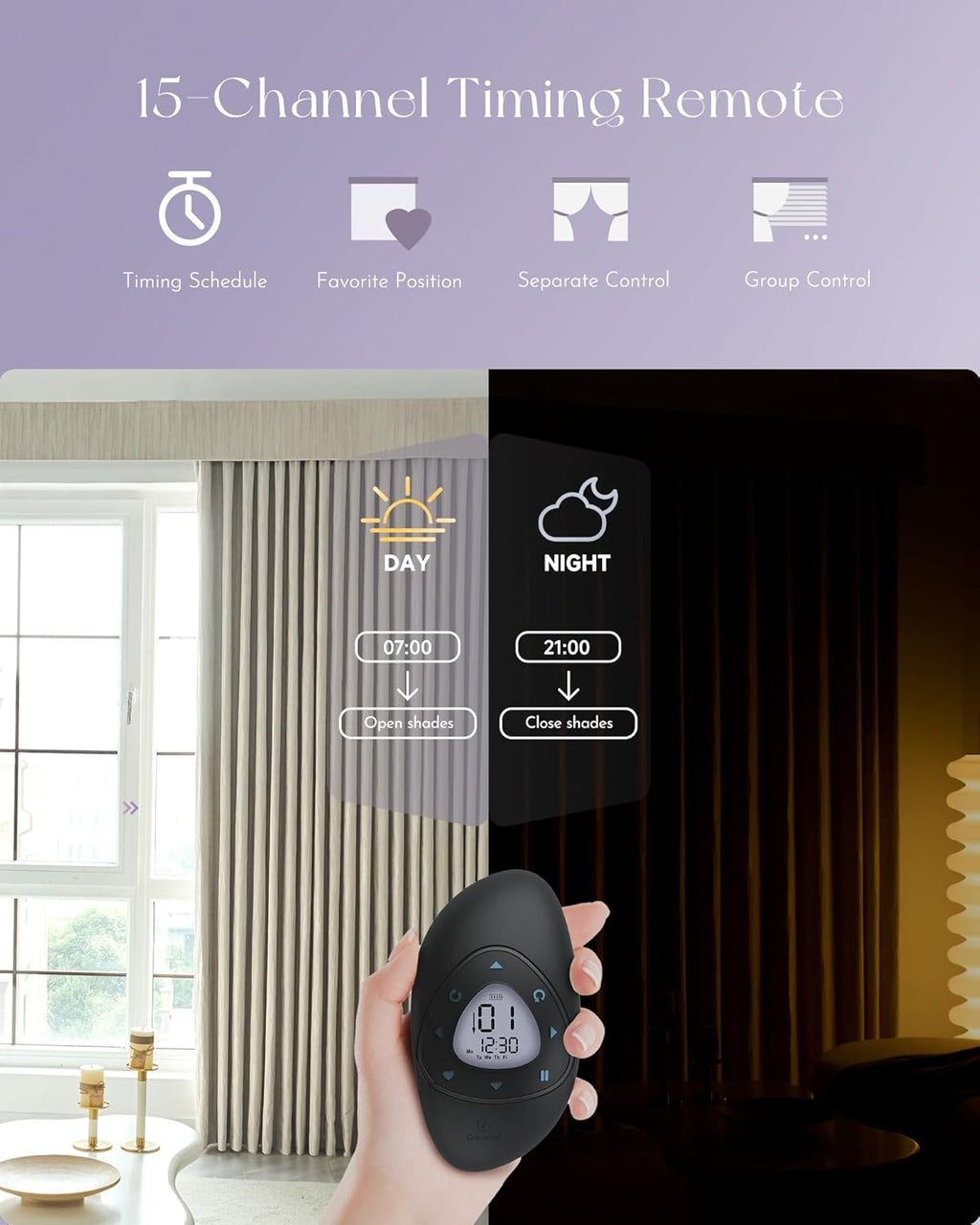 Graywind Rechargeable Smart Curtains Compatible with Alexa App Remote Control Motorized Drape for Sliding Door One-Way or Split Draw, Custom Width Up to 220" (Cloud Series)