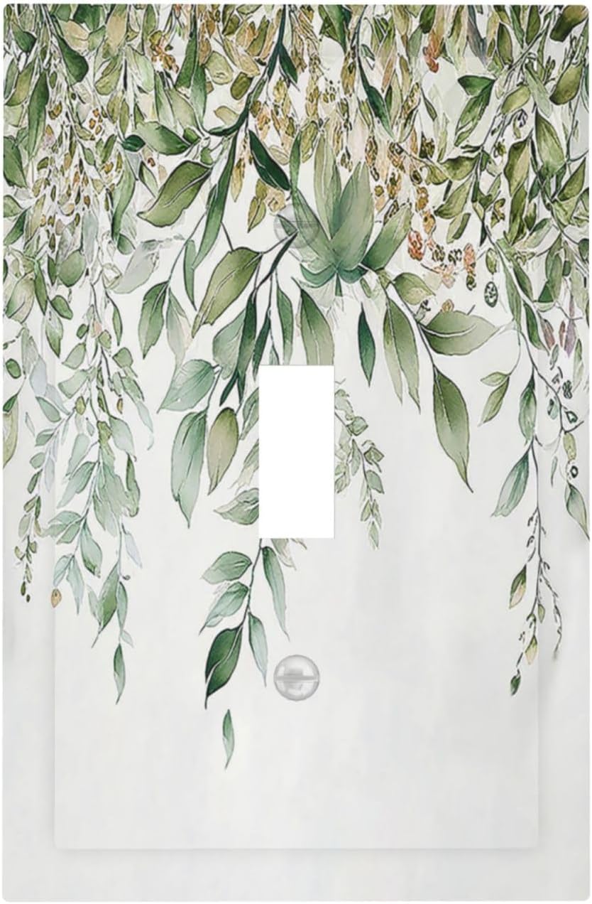 Decorative Light Switch Cover Sage Green Eucalyptus Watercolor Plant Leaves 1 Gang Single Toggle Device Electrical Faceplate Switchplates Decorator Outlet Wall Plate for Bedroom Bathroom