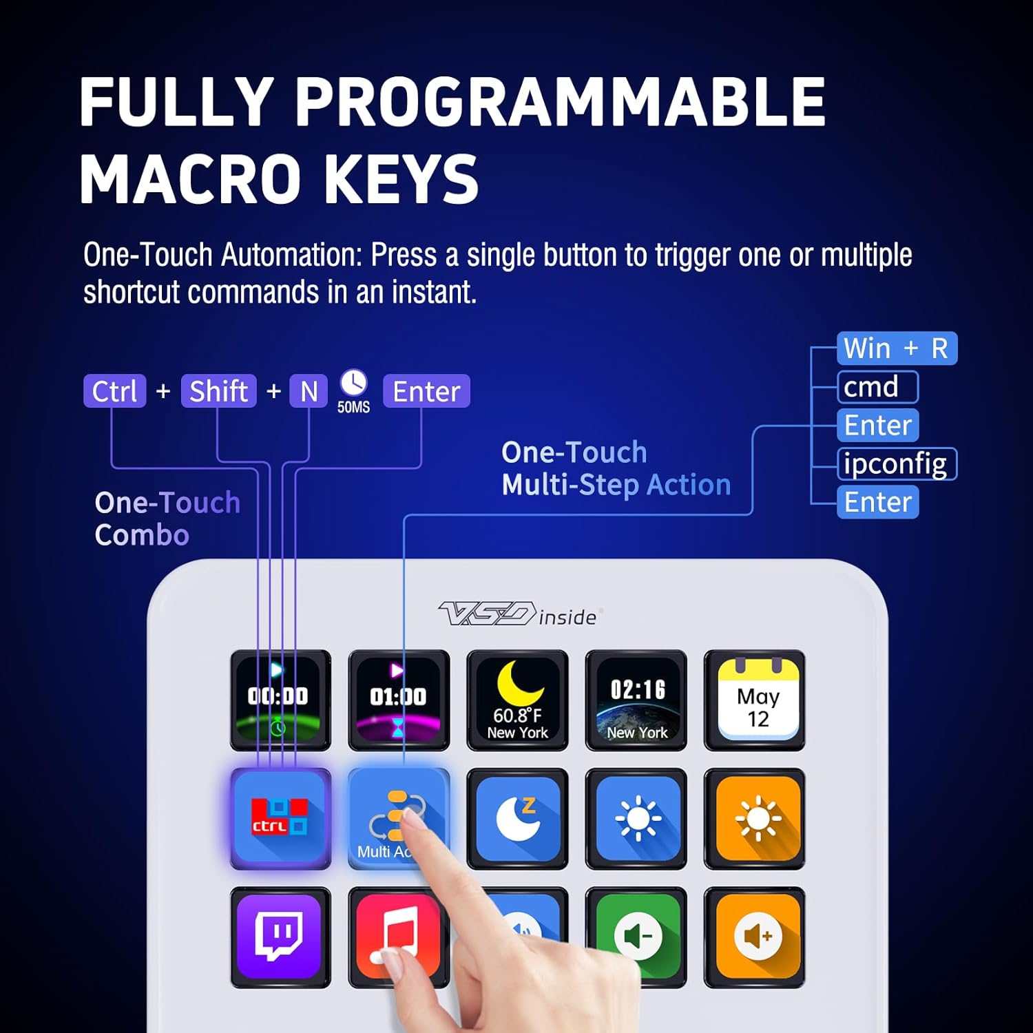 Macro Keypad, Stream Controller Deck Gaming Streaming Shortcut Keyboard, 18 Programmable Keys Customizable Visual AI Pad USB Soundboard for OBS, YouTube, Desk Office Setup, Laptop, PC, Mac