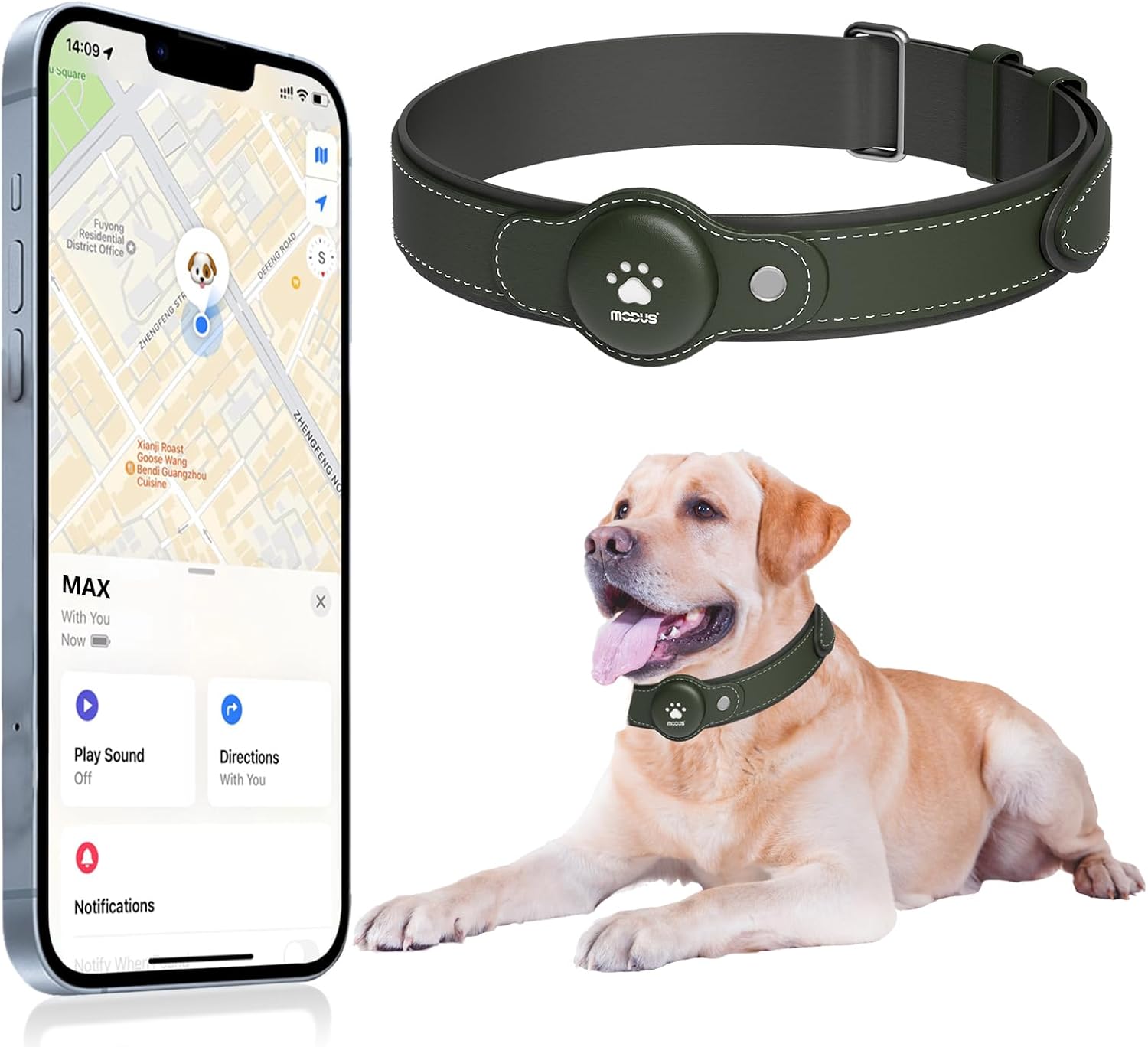 GPS Tracker for Dogs, 2 in 1 Pet Tracking Smart Collar (Only iOS), No Monthly Fee GPS Tracker Dog Collar, Real-time Location Comfortable PU Tracker Tag for Small, Medium Large Dogs(Locator Included)