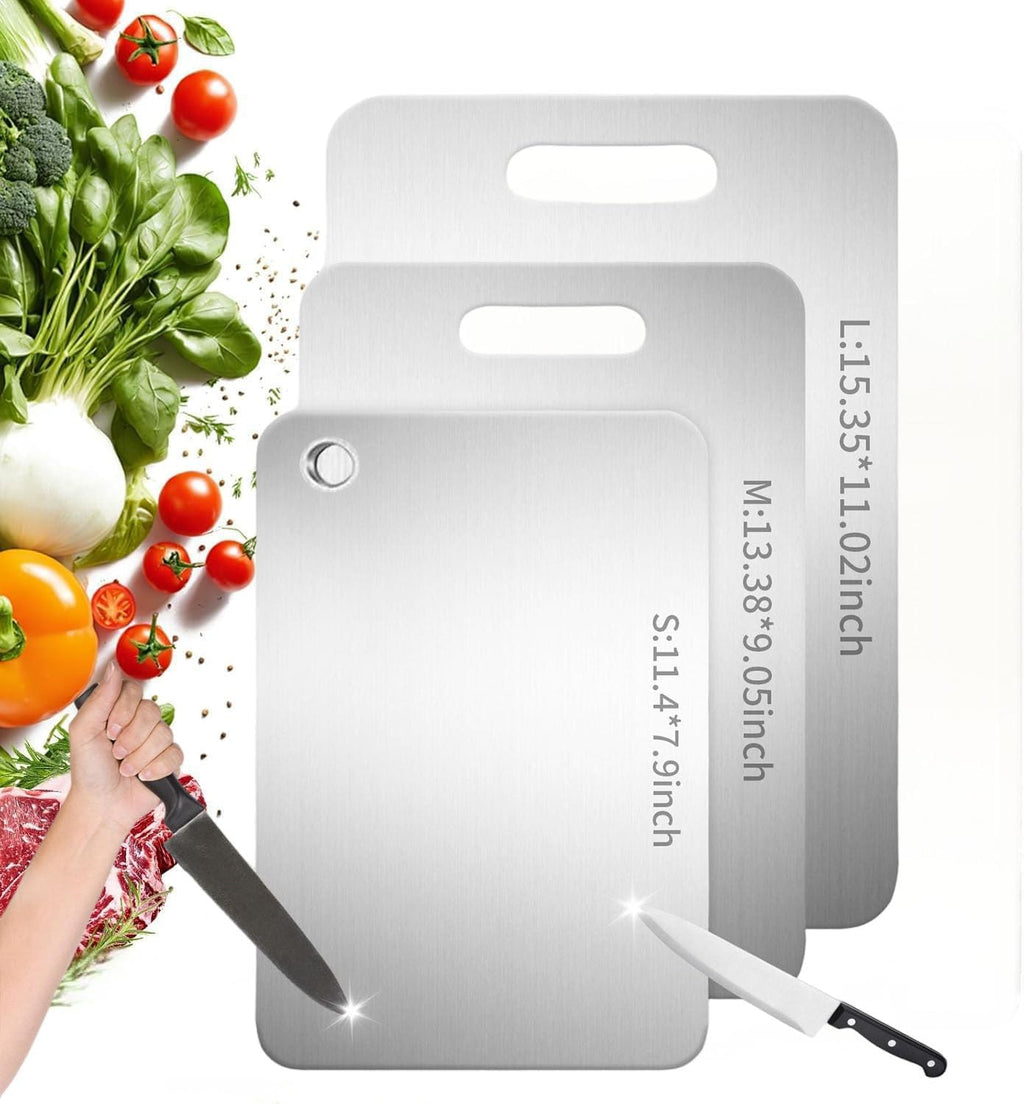 Katuchef Titanium Cutting Board - New Upgrade 100% Pure Titanium Cutting Boards for Kitchen Double Sided Non Toxic Cutting Board,Hygiene Durable Dishwasher Safe Chopping Board (3PC:S+M+L)