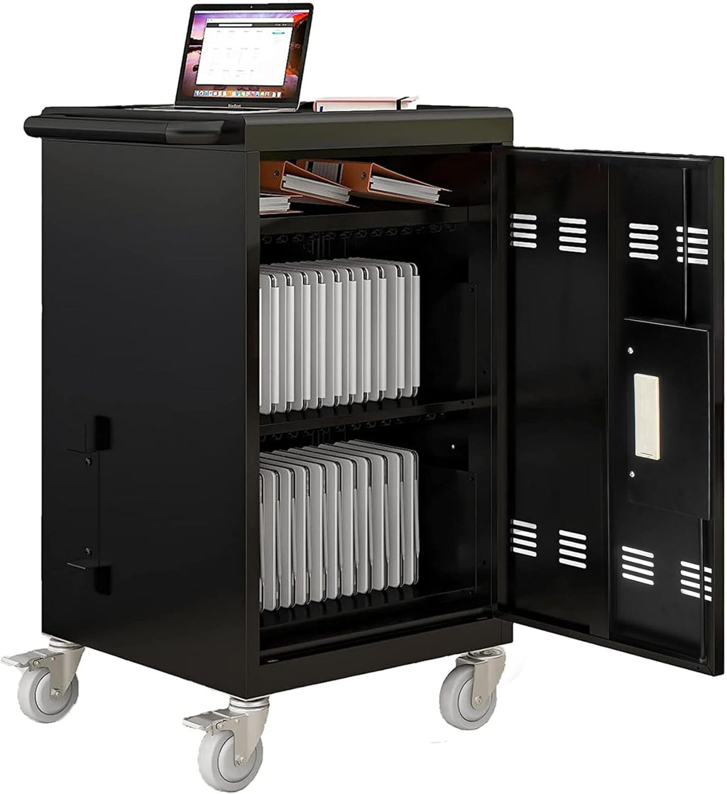 Laptop Charging Cart, 30 Laptop Storage Cart, Electronic Combination Lock,Mobile Charging Cabinet for iPads up to 16.3", Chromebook Devices, Cord Management.School,Business.Black