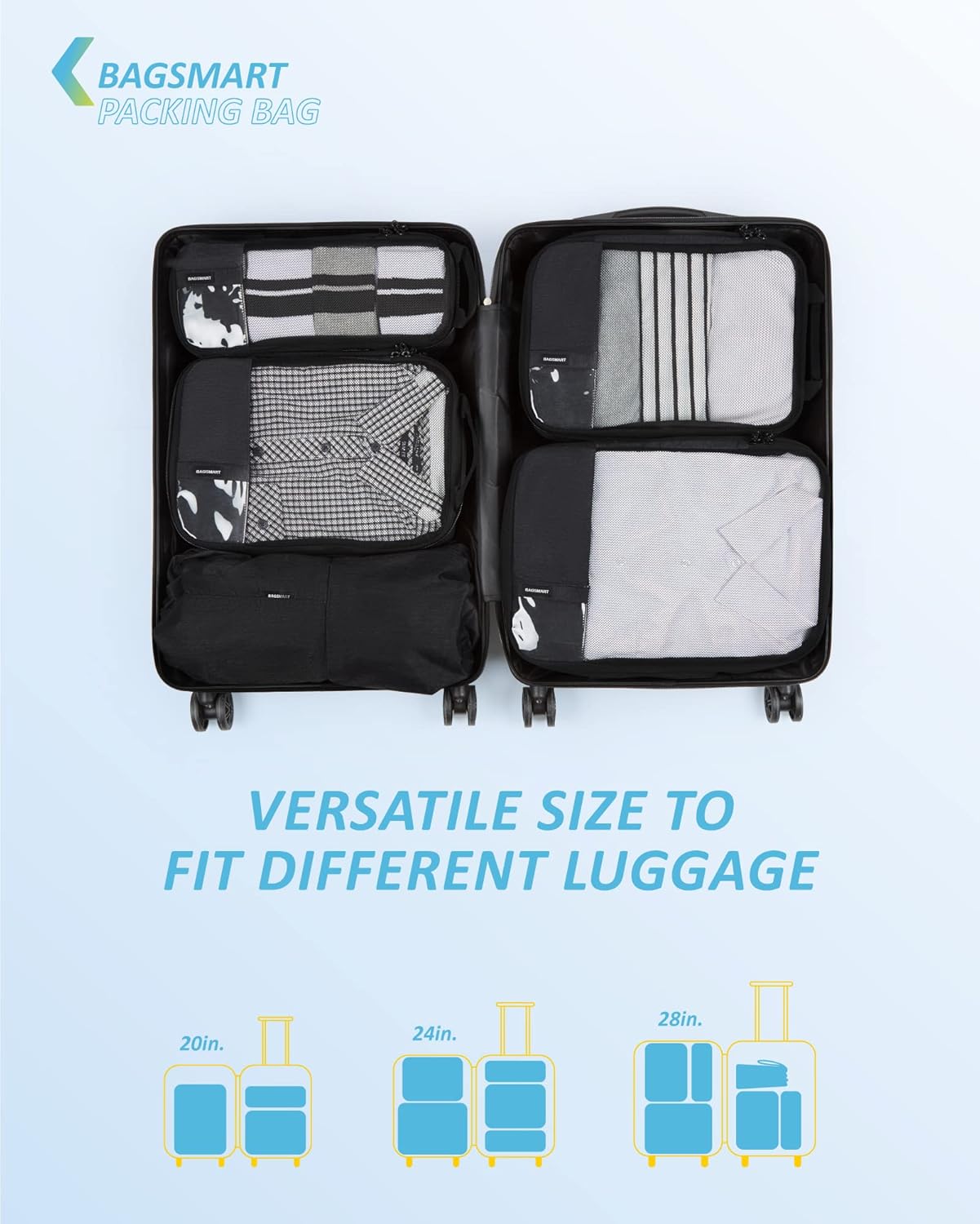 BAGSMART 6 Set /4 Set/2 Set Compression Packing Cubes for Travel, Lightweight Luggage Organizer Bags, Durable Space Saver Bags Travel Essentials