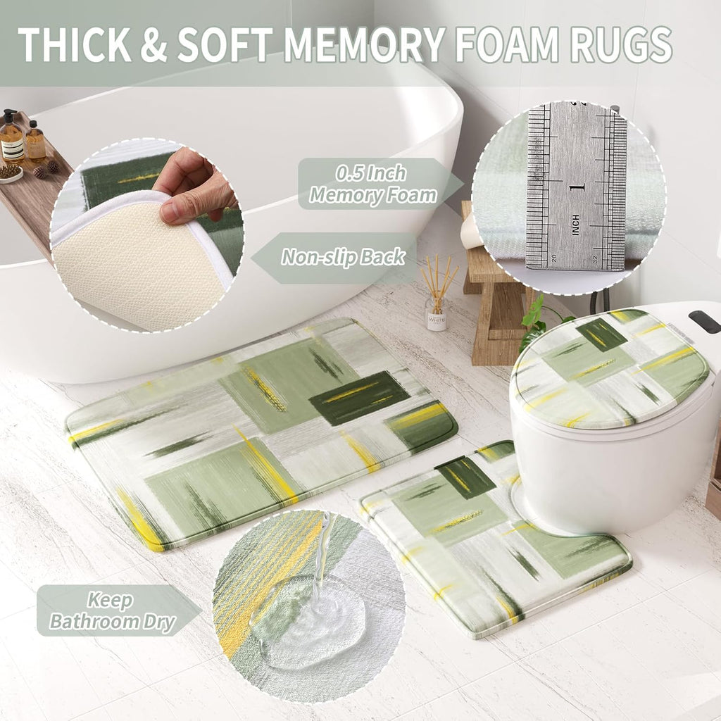Bathroom Accessories Set - 25PC Bathroom Set with Shower Curtain and Rugs, Sage Green Bathroom Set, Bathroom Accessory Set with Press-on Lid Trash Can, Soap Dispenser and Qtip Holders