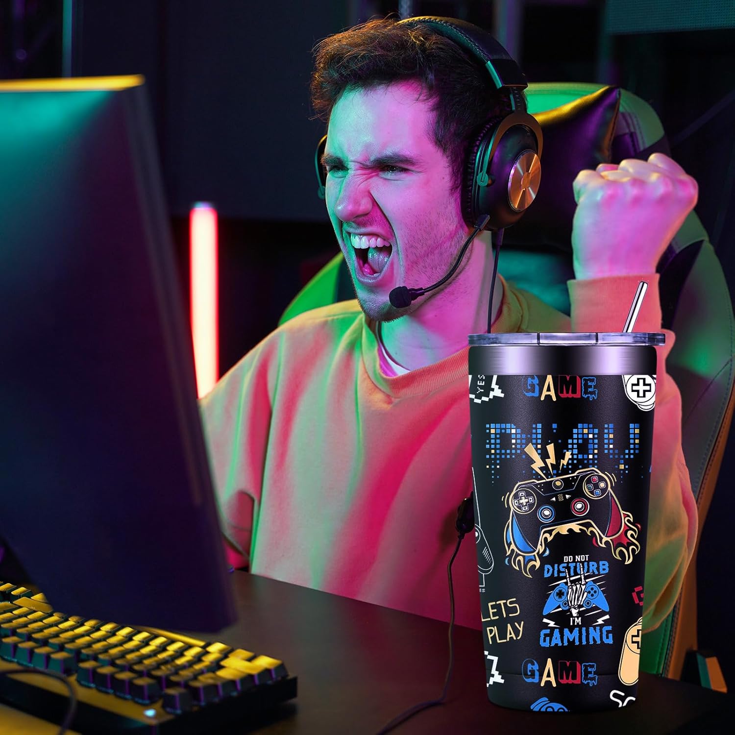 Gamer Gifts - Gifts for Gamers Men - Gaming Gift for Men, Teenage, Teen Boys, Boyfriend - Christmas Birthday Gift Set for Gamer - 20oz Gaming Tumbler