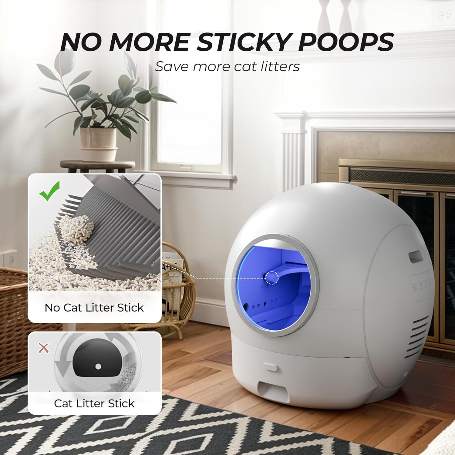 Upgraded Self Cleaning Litter Box, KungFuPet S2 Automatic Cat Litter Box Self Cleaning for Multi Cats, Large Automatic Litter with Safety Protection, Odor Removal, Smart APP Control Robot Litter White