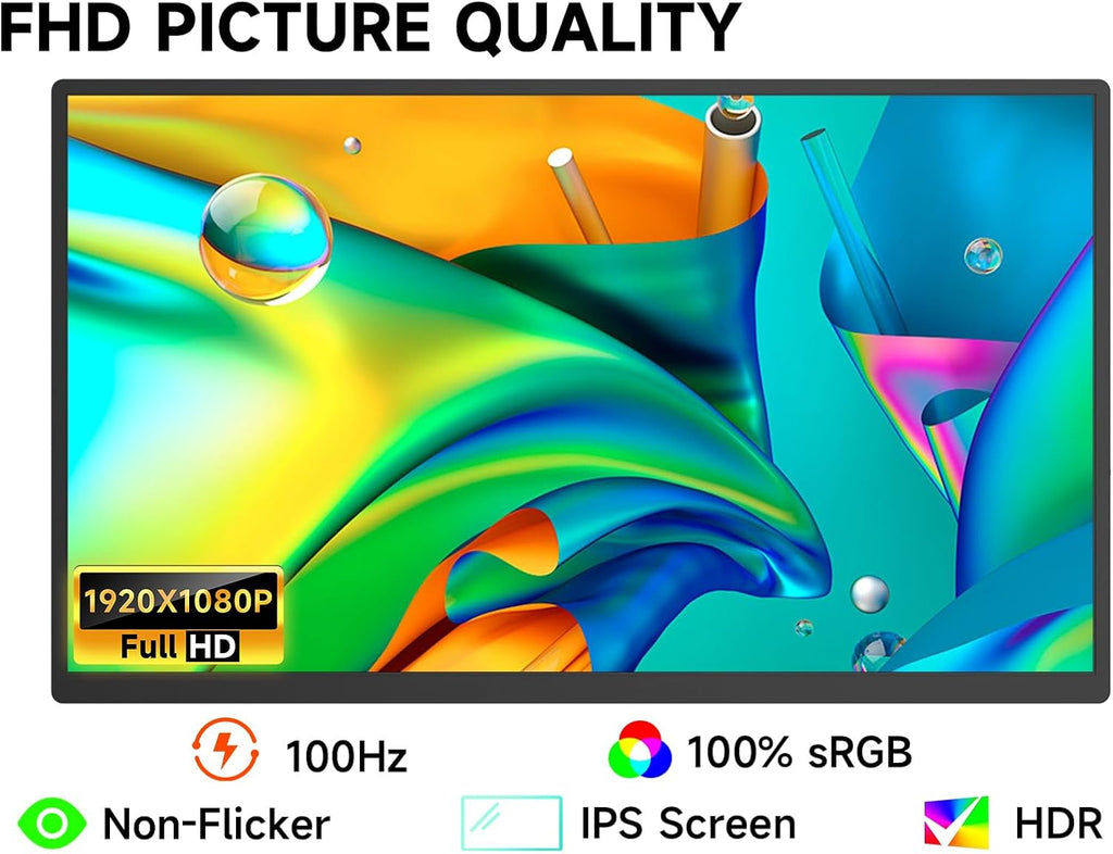 qaf 18.5 Inch Portable Monitor, 100Hz 1080P FHD IPS HDR Display, 100% sRGB, Frameless Gaming Travel Second Monitor for Laptop PC Mac PS5 Xbox, VESA Mount, Built-in Speakers - Classic Black