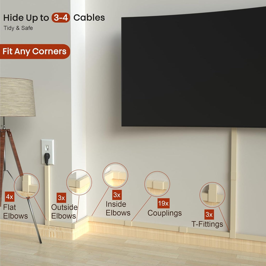 Beige Wire Cover Cable Concealer - 315in Cord Hider Wall Kit, Cord Covers for Wall Mounted TV, Wire Cover for Cords, Cord Concealer Hide Cords, Large Cable Raceway, Cable Cover Wall, Wire Management