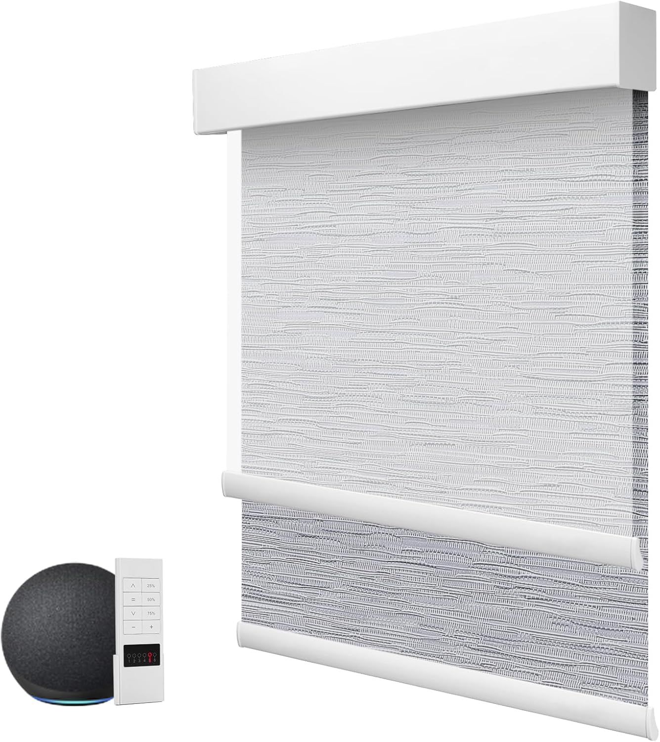 ZSTARR Motorized Day and Night Dual Smart Blind for Window with Valance Rechargeable Motor,Blackout Roller Shade Custom Size,with Valance Suitable for Home,Office (Full Blackout Gray)