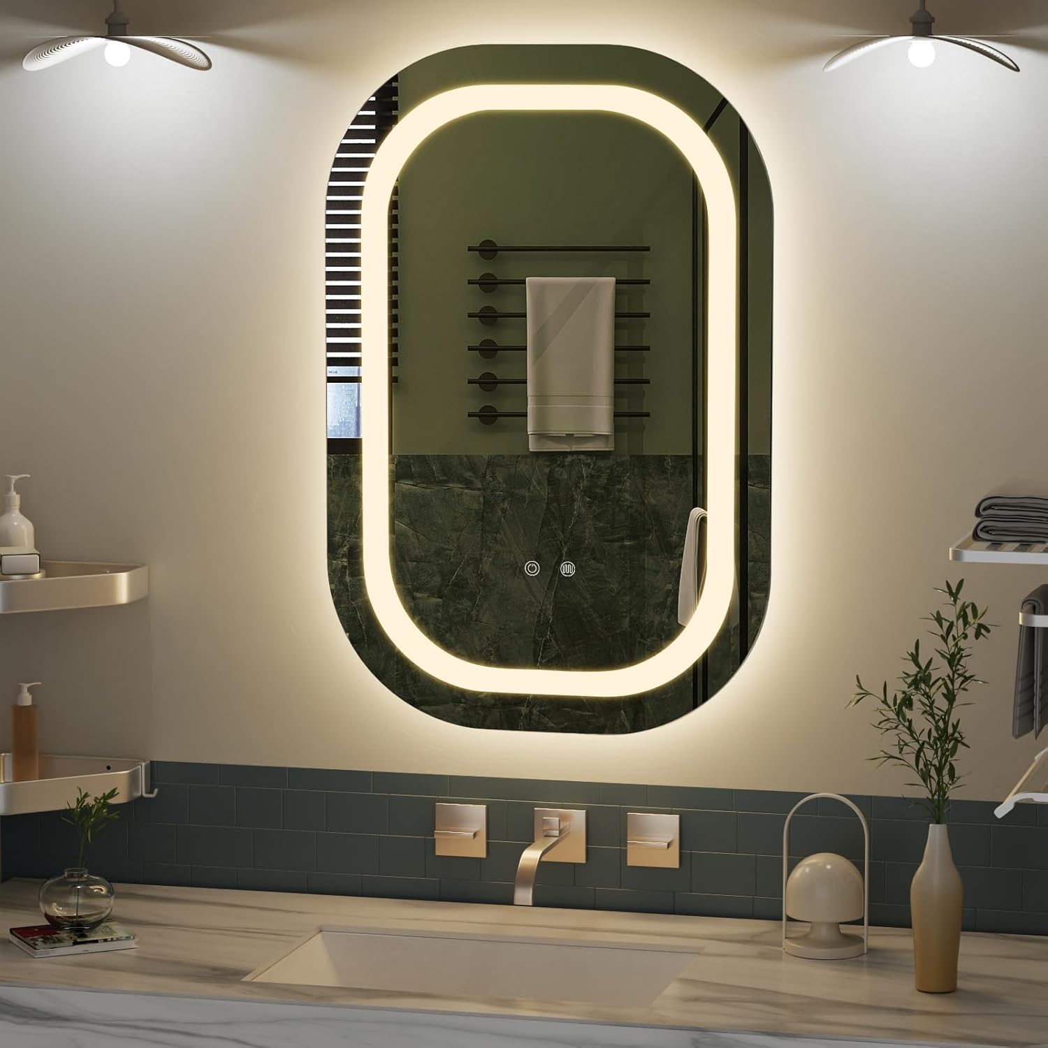 40" x 24" LED Bathroom Mirror with Lights, Lighted Bathroom Mirrors 3 Colors Temperature Dimmable Wall Mirror, Backlit + Front Lit, Anti-Fog Lighted Vanity Mirror, Memory Waterproof