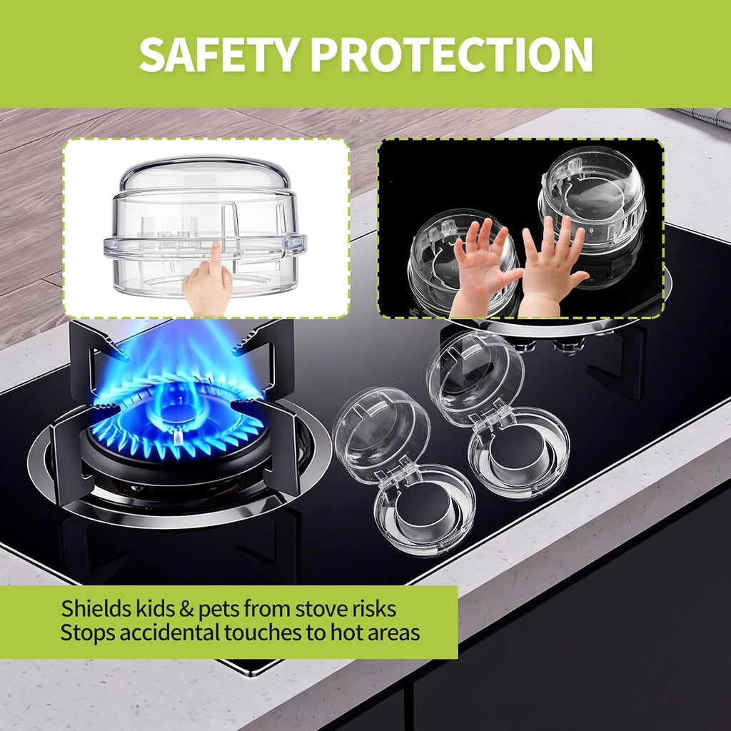 4 Pack Gas Stove Knob Covers – Heat-Resistant Baby Proof Stove Knob Locks with Universal Size, Stove Child Proof Knobs with Adhesive, Stove Safety Guard for Kids Toddler Pet(Transparent)