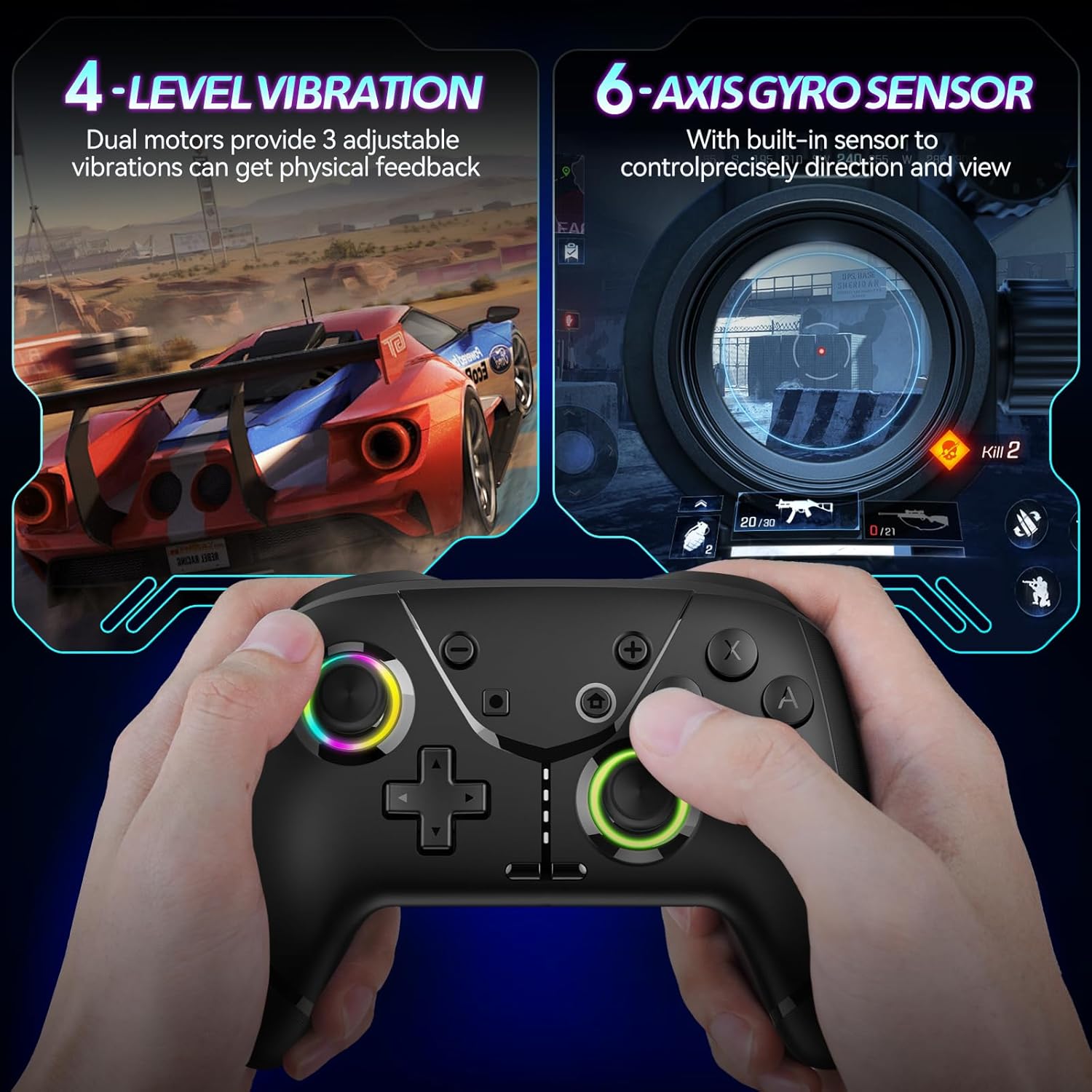 Switch Controller, Wireless Pro Controller for Nintendo Switch 2/Switch/Lite/OLED, Bluetooth controllers Compatible with iPhone/Mac/iPad/iOS/Android/Phone/PC/Steam and TV with Programming/RGB4/Vibration / 3 Turbo Modes/6-Axis/Motion