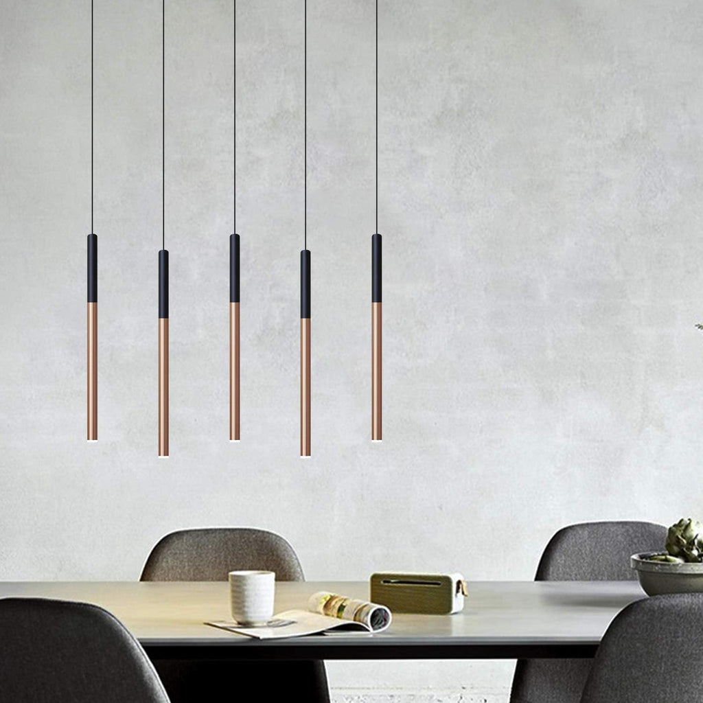 ALTAIR 5 Mini Pendant Lighting Black-Copper - LED Hanging Light Fixture for Kitchen Island, Bar, Foyer - Cluster Pendants - Dimmable, Adjustable Wire, Lamp Bulb Included
