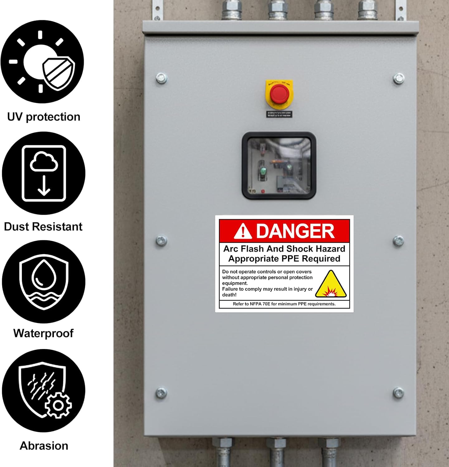 100 PCS Danger Arc Flash and Shock Hazard Label - 5 x 3.5" Warning Safety Appropriate PPE Required Signs for Electrical Workplace