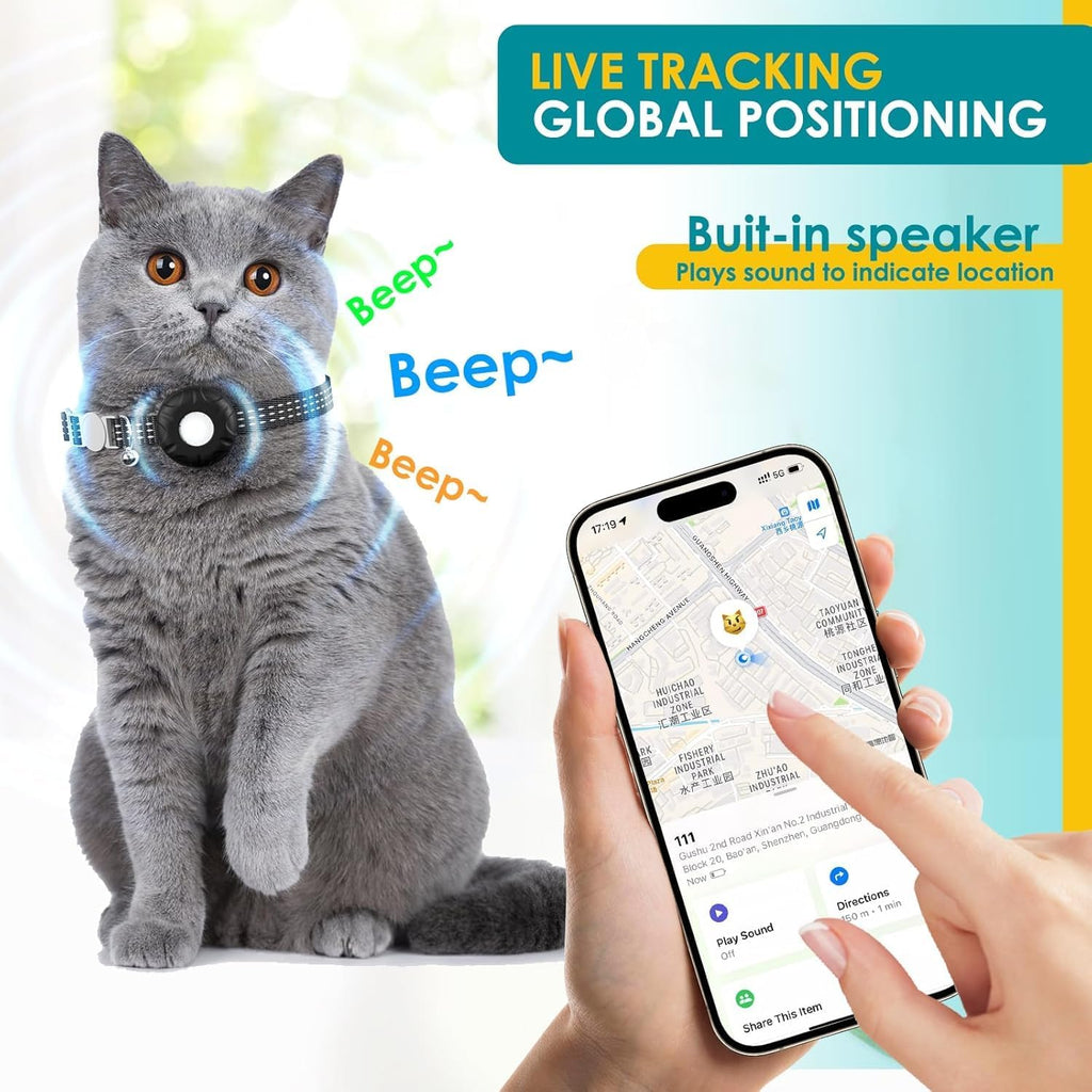 Cat Tracker,Pet Tracker for Cats Compatible with Apple Find My App(Only iOS),Waterproof Tracker Cat Collar with Safety Elastic Buckle,No Monthly Fee,Works with Any Collar (Black)