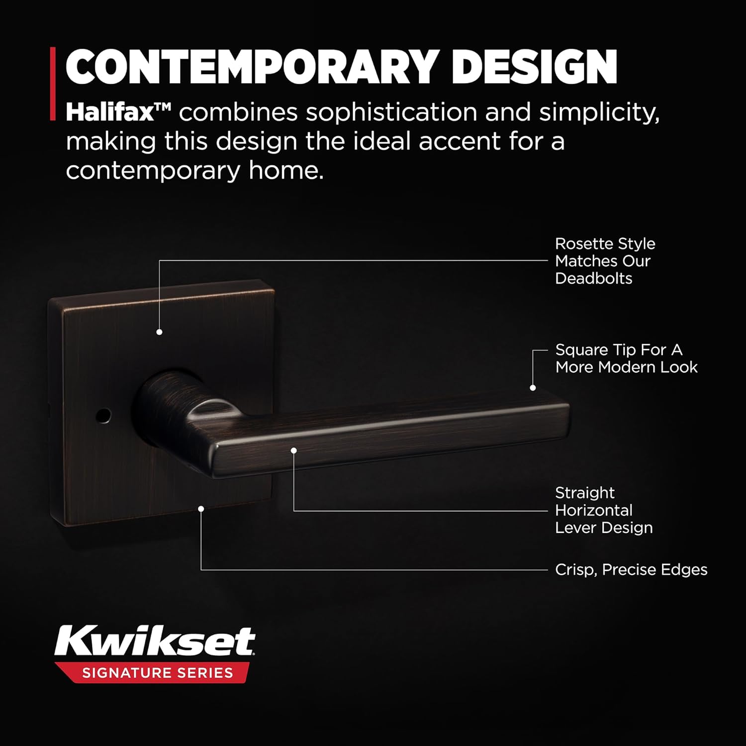 Kwikset Halifax Interior Privacy Door Handle with Lock, Door Lever For Bathroom and Bedroom, Venetian Bronze Reversible Keyless Push Button Lock Door Lever, with Microban Protection, Square Rose