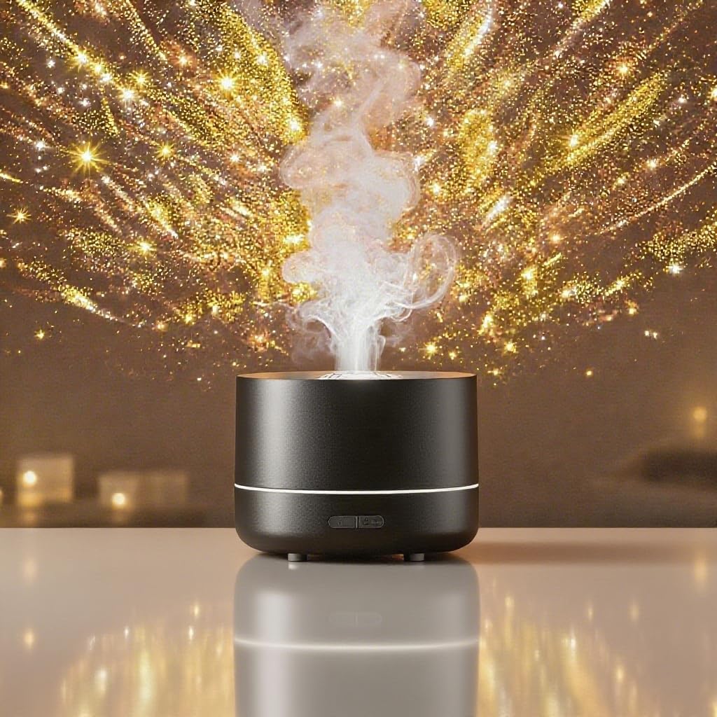 3-in-1 Galaxy Projector Humidifier & Essential Oil Diffuser, 7-Color Rotating Star Night Light with Healing Water Wave Lighting, Aromatherapy for Relaxation & Sleep, for Bedroom Home Decor