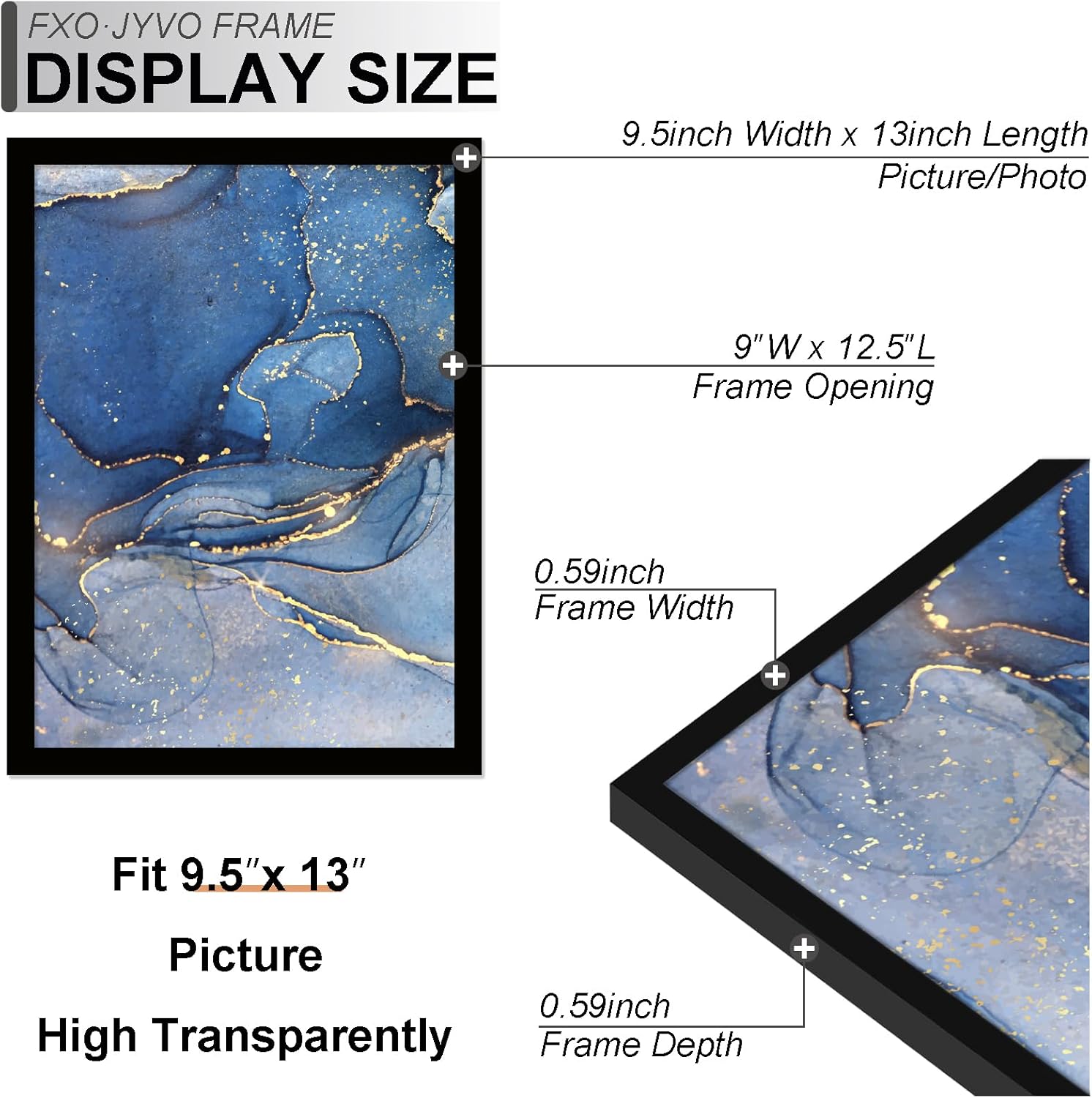 9.5x13 Picture Frame Set of 6, Black Frame for 9.5 x 13 Inch Picture Poster Photo, Light Weight and High Transparent 9.5 by 13 Frame for Wall - 6 Pack/Black/9.5"x13"