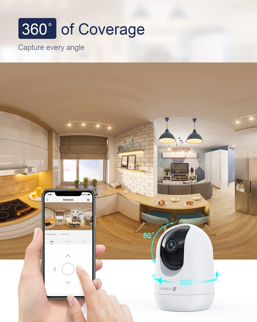 Indoor Security Camera 2K, Pet Camera with Phone App, WiFi Cameras for Home Security Camera for Dog/ Baby Monitor/Elder Pan Tilt, 5/2.4GHz, 24/7, 2-Way Talk, Human Detection, Motion Tracking, Cloud