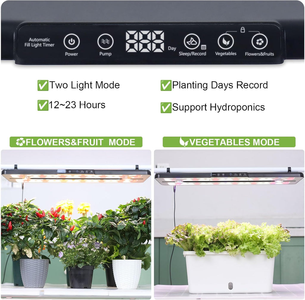 22" x 10" Grow Lights for Indoor Plants and Vegetables, Full Spectrum LED Growing Lamp for Indoor Garden Greenhouse - Features Two Smart Light Mode, 12~23H Timer - 1 Pack (1 Pack Black)