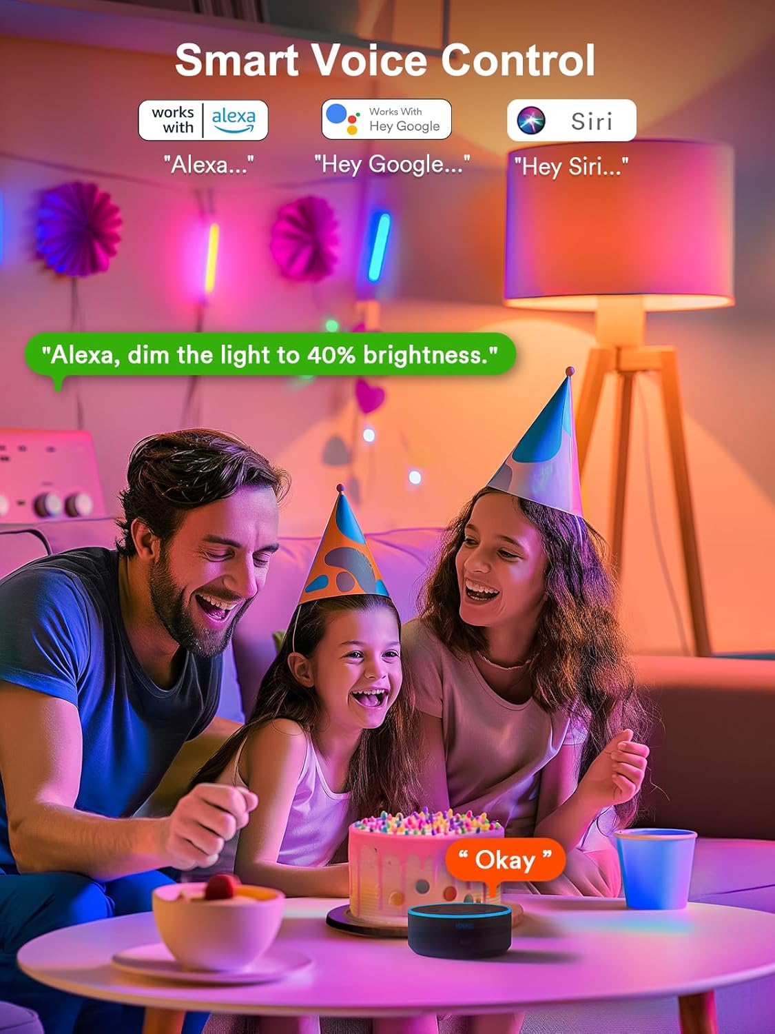 ANGELHALO Smart Light Bulbs, Color Changing A19 LED Light Bulb, Work with Alexa and Google Assistant, Wi-Fi & Bluetooth Light Bulbs, 16 Million Colors RGBCW, Music Sync, 800 Lumens, 2.4Ghz only,4 Pack